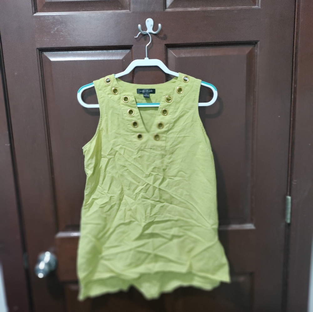 August silk linen cotton blend green tank size S